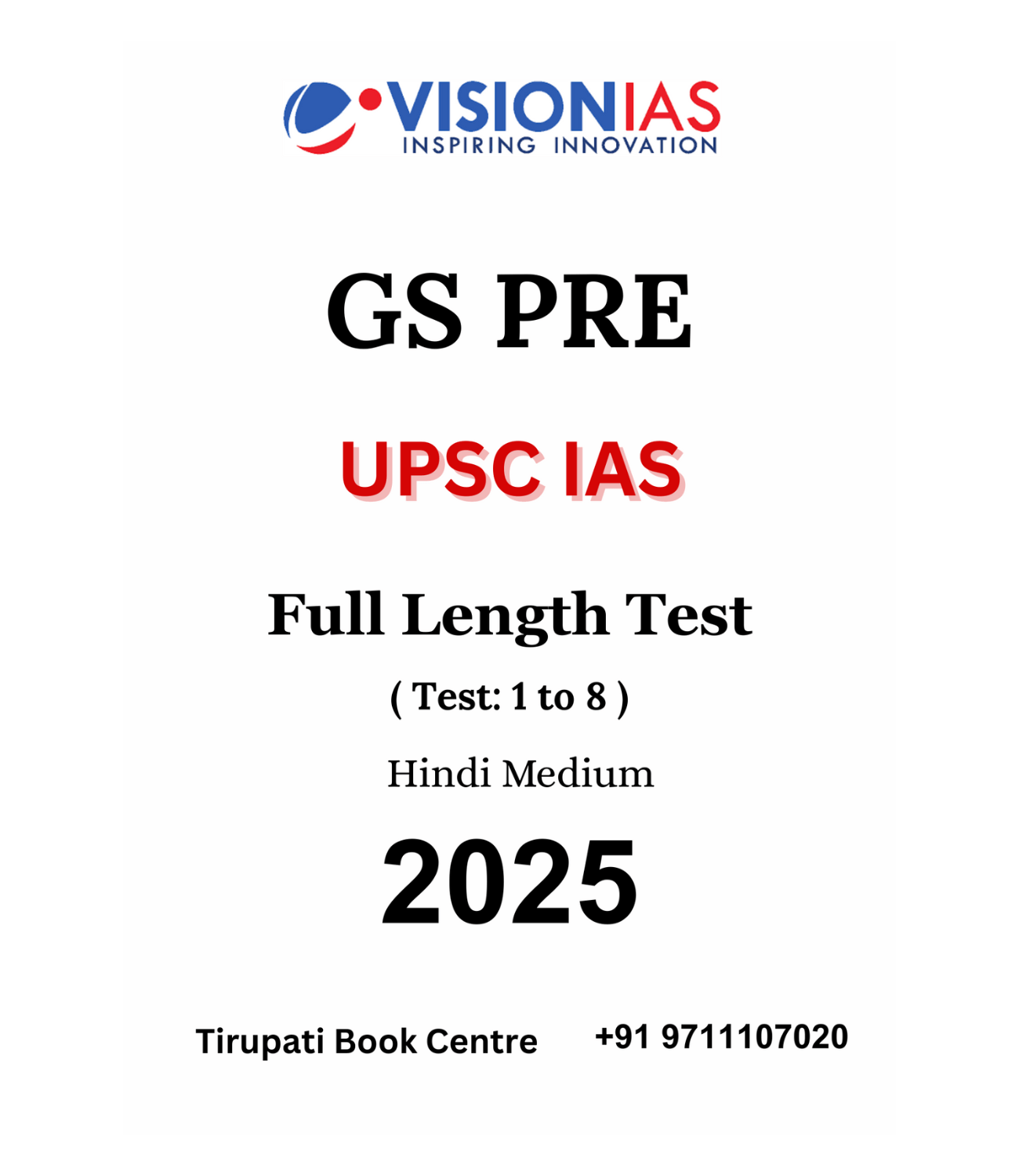 Vision IAS GS PRE Full Length Test Series 1 to 8 (Hindi Medium)