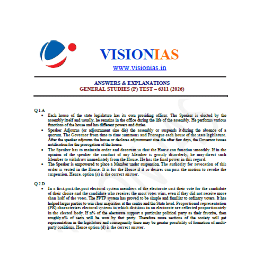VISION IAS, Working of Indian & Constitution, PT Test 2 - Image 4