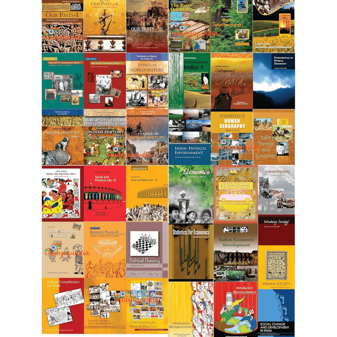 NCERT 37 Books Set for UPSC Exams (English Medium) 6-10 His , Geo, Pol, Sci, 9-10 Eco , his , pol, geo , sci, 11-12 his , pol, bio and phy -1