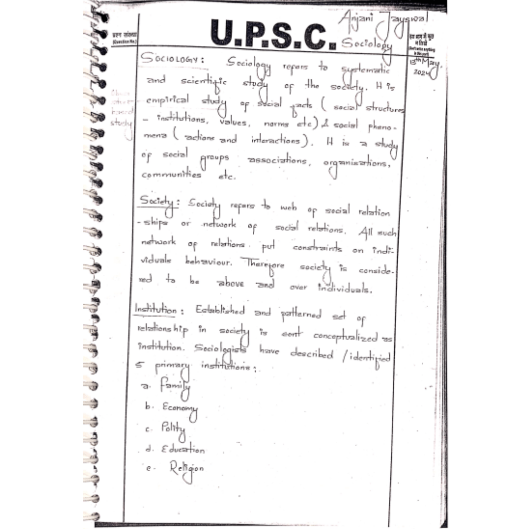 Sociology Optional Book 1 – Handwritten Class Notes - Image 2
